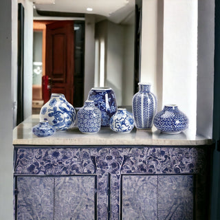 Samira Blue & White Chinoiserie Porcelain Vases – Hand-Painted Collection