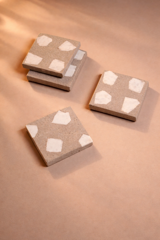 Concrete Coasters with White Marble Inlay – Set of 4
