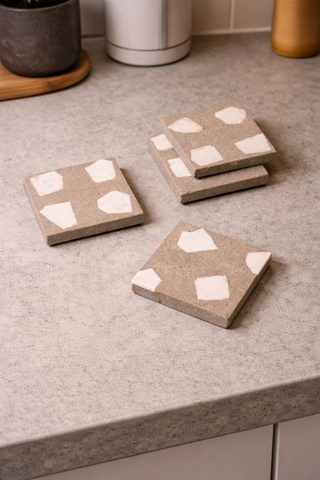 Concrete Coasters with White Marble Inlay – Set of 4