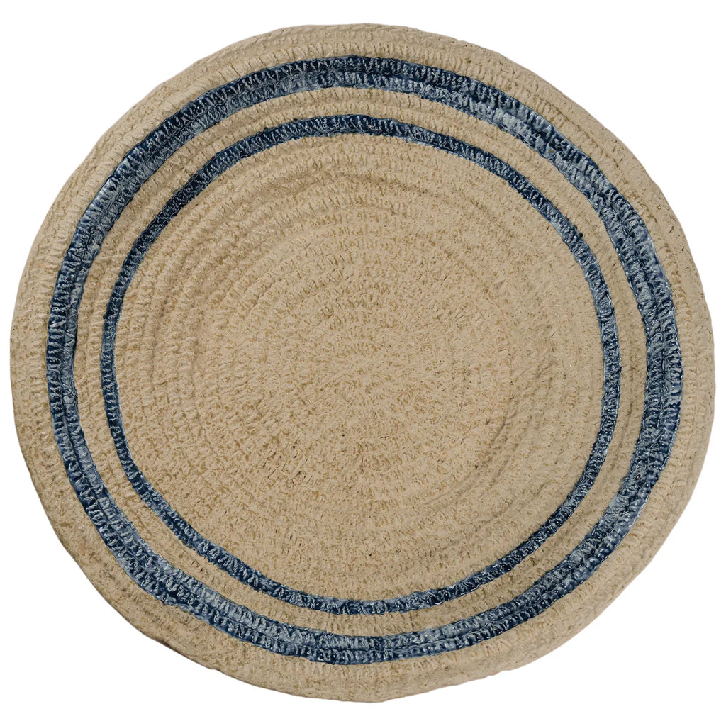 Aster Sand & Blue Ceramic Plate – Handmade Portuguese Basket-Weave Decorative Platter