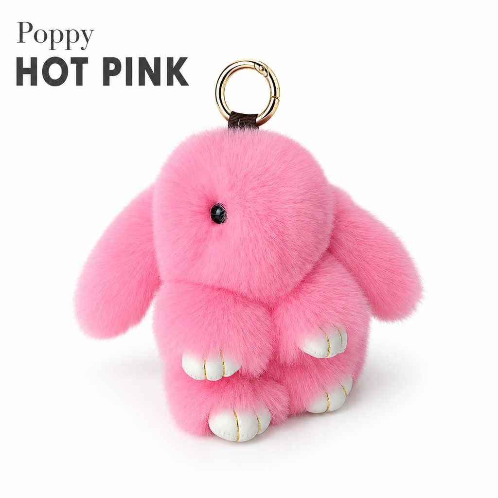 Bunny Lulu Rex Fur Key Chain Gift Set with Vintage Tin or Drawstring Bag