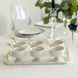Porcelain Dessert Bowls with Coordinating Tray & Spoon | Gold & Pearl Trim