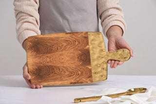 Serving Board — Madera Collection | Porcelain with Rustic Wood Design & Gold Rim, 15.5
