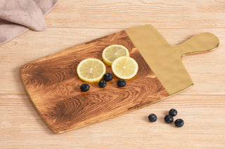 Serving Board — Madera Collection | Porcelain with Rustic Wood Design & Gold Rim, 15.5
