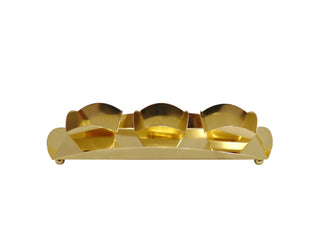 Gold Accent Rectangular Serving Tray with Three Square Bowls