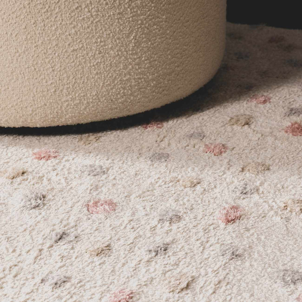Cansu Pink Cream Dotted Area Rug – Stylish Washable Soft Carpet