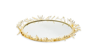Decorative Round Mirror Tray with Gold Design Border
