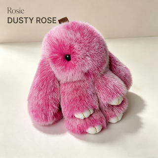 Bunny Lulu Rex Fur Key Chain Gift Set with Vintage Tin or Drawstring Bag