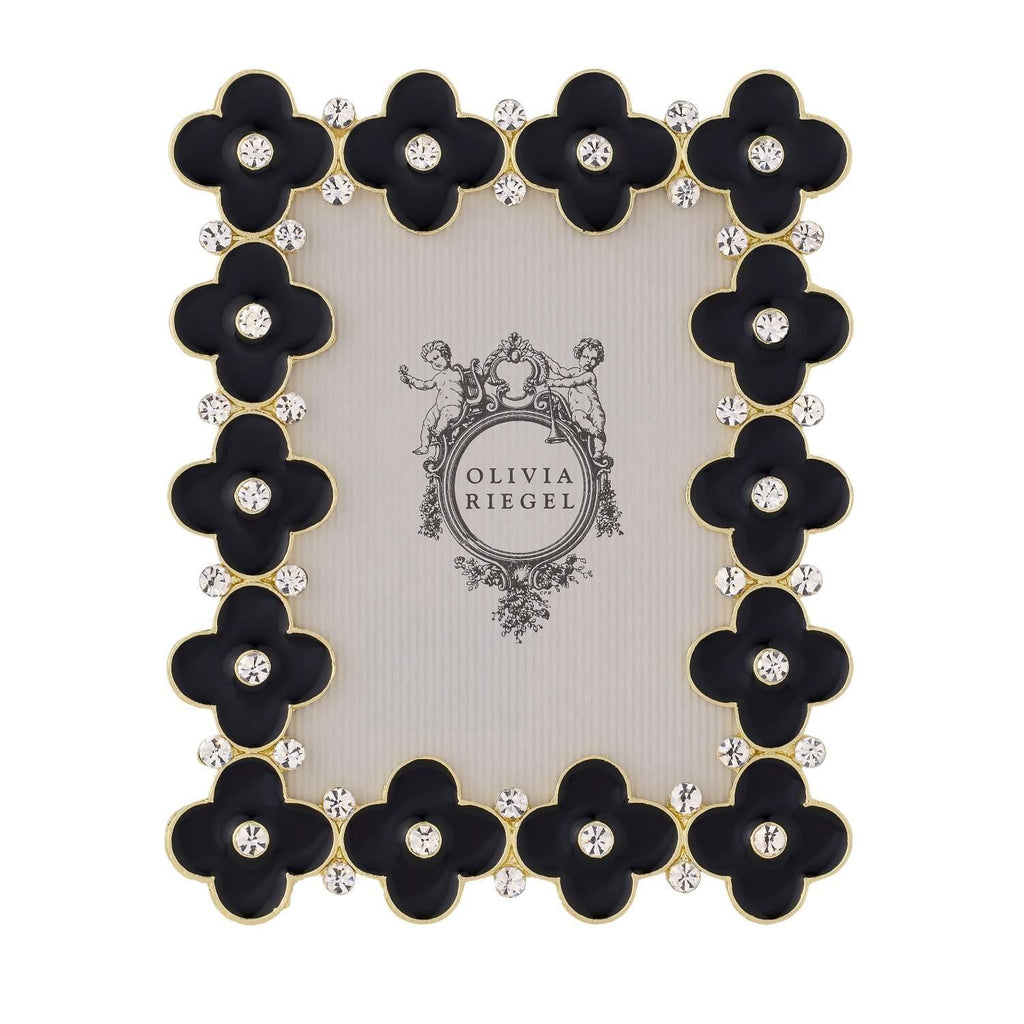 Black Enamel Clover Crystal Picture Frame, Gold