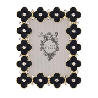 Black Enamel Clover Crystal Picture Frame, Gold