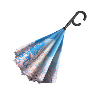 Cherry Blossoms Reverse Inverted Umbrella – Windproof, Hands-Free