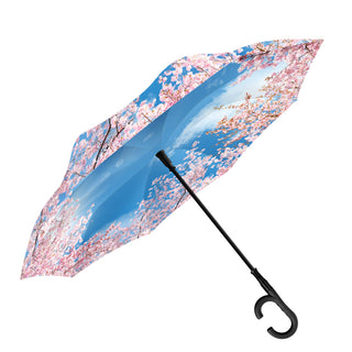 Cherry Blossoms Reverse Inverted Umbrella – Windproof, Hands-Free