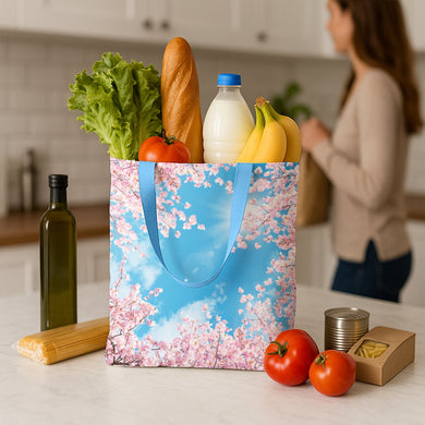 Cherry Blossoms Canvas Magazine Tote – Slim Vertical Tote Bag