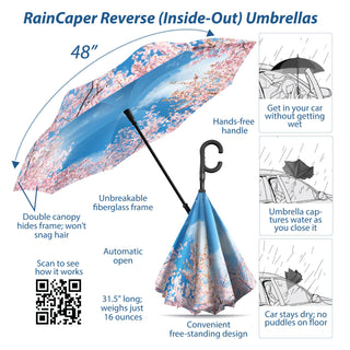 Cherry Blossoms Reverse Inverted Umbrella – Windproof, Hands-Free