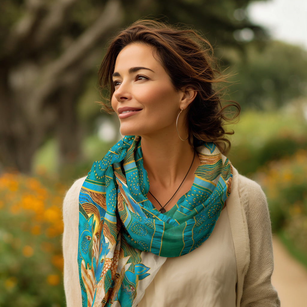 Laurel Burch Sky Mares Silk Blend Shawl – Lightweight Dressy Wrap for Women
