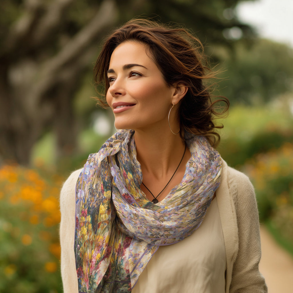 Tiffany Peonies & Iris Silk Blend Shawl – Lightweight Dressy Wrap for Women