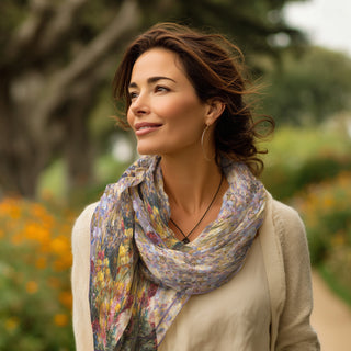 Tiffany Peonies & Iris Silk Blend Shawl – Lightweight Dressy Wrap for Women