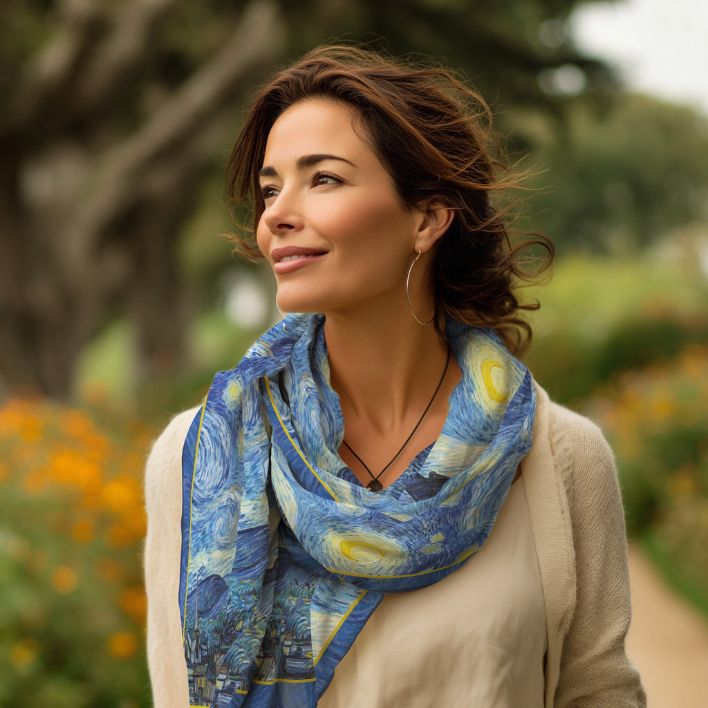 van Gogh Starry Night Silk Blend Shawl – Lightweight & Elegant Evening Wrap