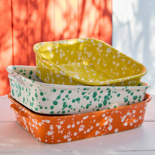Costa Nova Rafaela Rectangular Baker Sage Green and Tangerine Fine Stoneware