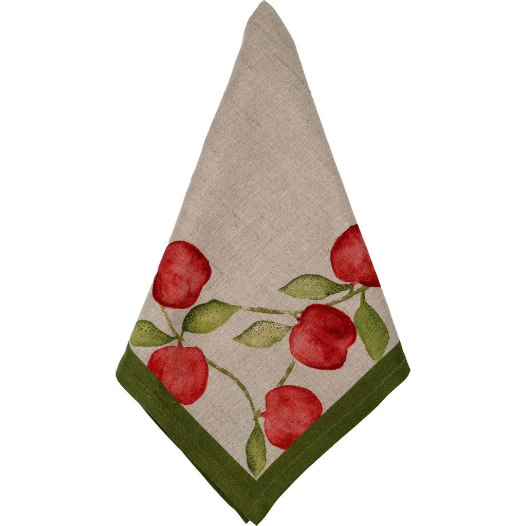 Red Apples Napkins, Set of 8 / Pink and Green Pomegranate Napkin – Linen Cotton Blend Cotswolds Style Napkins