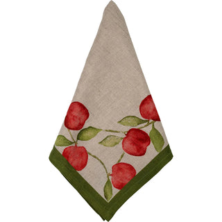 Red Apples Napkins, Set of 8 / Pink and Green Pomegranate Napkin – Linen Cotton Blend Cotswolds Style Napkins