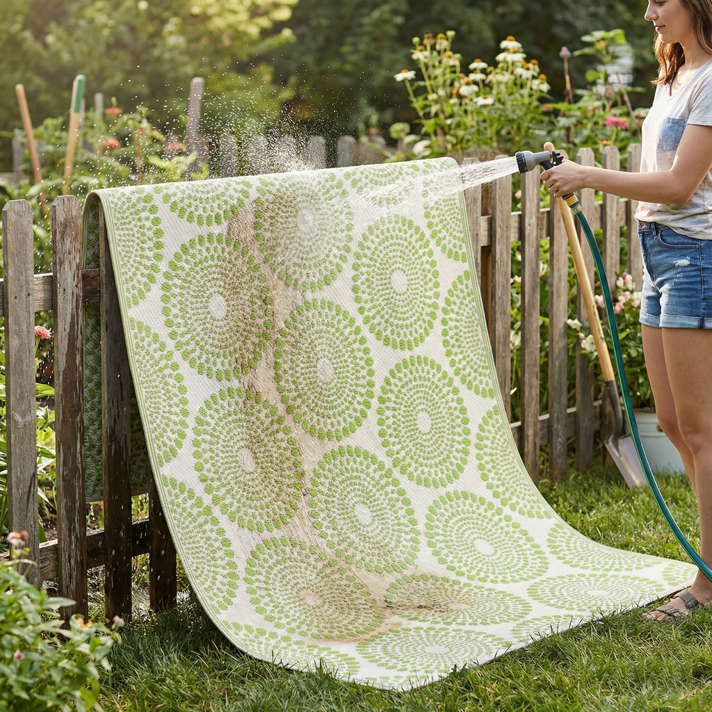 Rio Green Medallion Reversible Outdoor Patio Rug