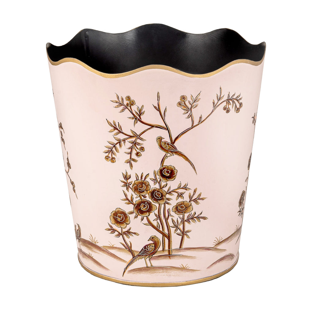 Pink & Gold Scalloped Wastepaper Basket | Elegant Decorative Bin