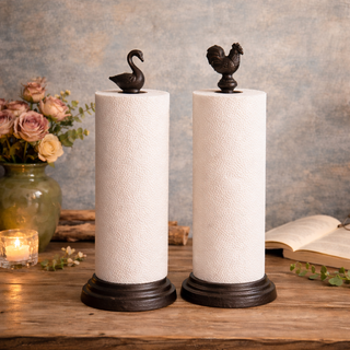 Cast Iron Farmhouse Paper Towel Holder with Animal Finial