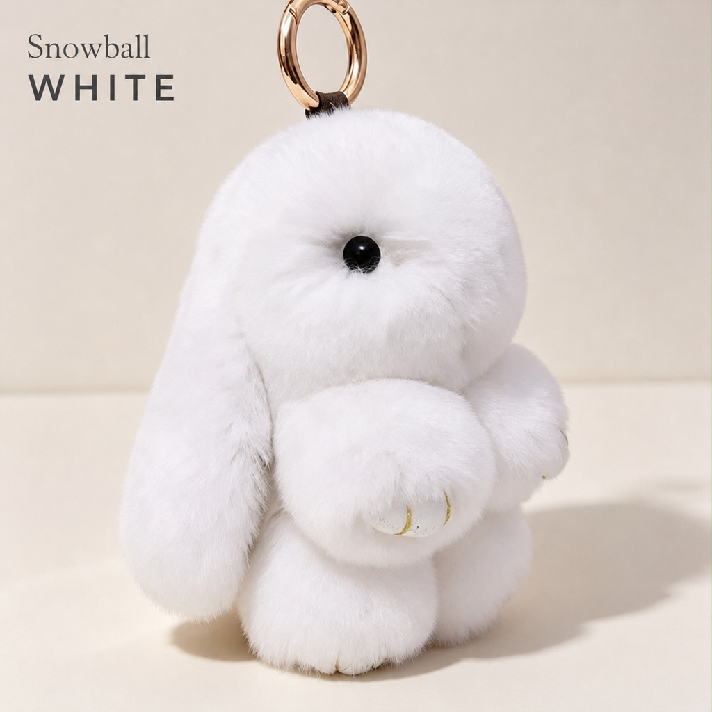 Bunny Lulu Rex Fur Key Chain Gift Set with Vintage Tin or Drawstring Bag
