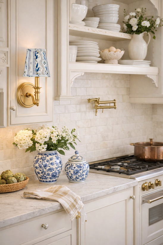 Blue Trellis Sconce Shade | Elegant Floral Clip-On Lamp Shade
