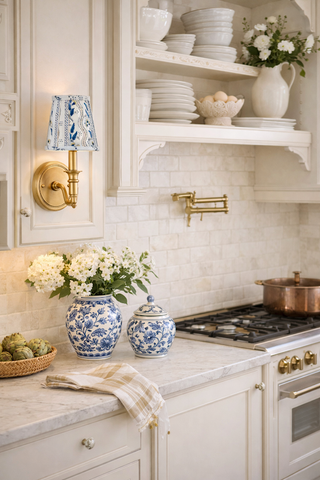 Blue Trellis Sconce Shade | Elegant Floral Clip-On Lamp Shade