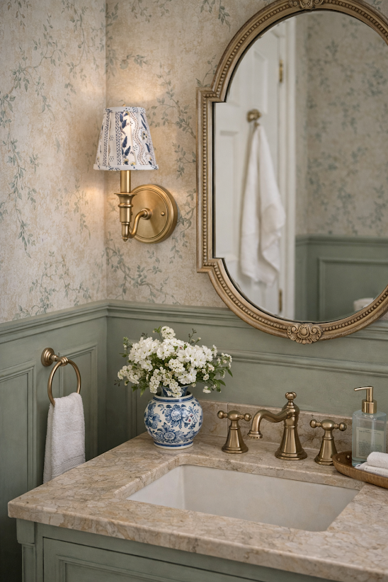 Blue Trellis Sconce Shade | Elegant Floral Clip-On Lamp Shade
