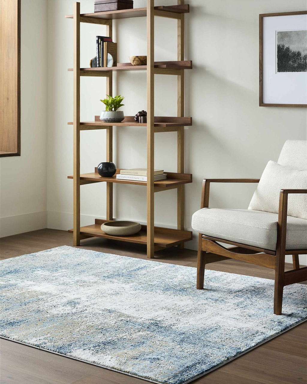 Duval Blue Abstract Area Rug – Contemporary Washable Living Room Carpet