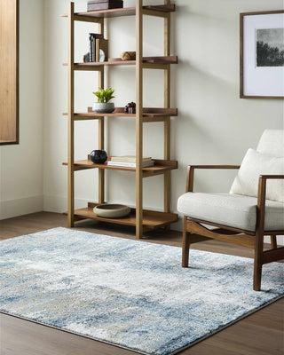 Duval Blue Abstract Area Rug – Contemporary Washable Living Room Carpet