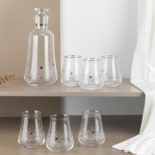Nourhan - Jug with 6 Short glass cups - Silver