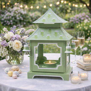 Sage Green & Lavender Tulip Pagoda Lantern (3 Sizes) | Chinoiserie Accent