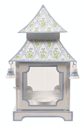 White & Lavender Tulip Pagoda Lantern (3 Sizes) | Floral Chinoiserie Accent
