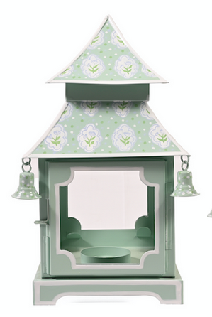 Sage Green & White Tulip Pagoda Lantern (3 Sizes) | Floral Chinoiserie Accent Meta Description: