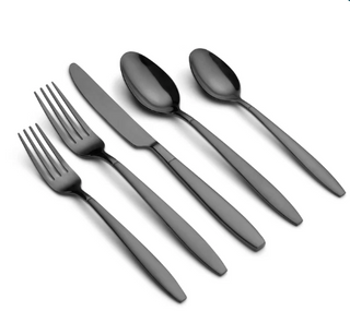 Cambridge Mathison Black Sand Mirror 45-Piece Flatware Set, 18/0 stainless steel