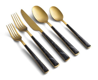 Cambridge Eivin Gold with Black Marble Handle 20-Piece Flatware Set, 18/0 stainless steel