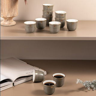 Mirral - Arabic Coffee Cups Set (12-Pc) - Grey & Gold