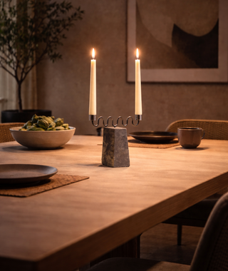 Aria River Rock & Iron Taper Candle Holder