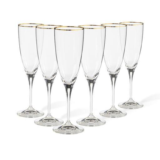 COSTA NOVA Sensa Set of 6 Flutes, Clear with Golden Rim – Luxury Champagne Glass Set for Special Occasions