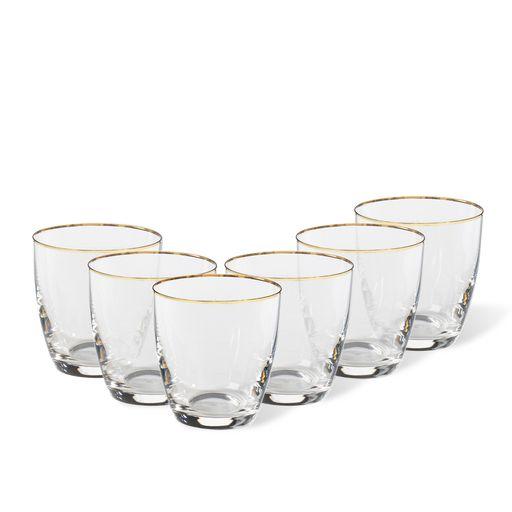 COSTA NOVA Sensa Set of 6 Tumblers, Clear with Golden Rim – Elegant Glass Set for Everyday and Formal Dining