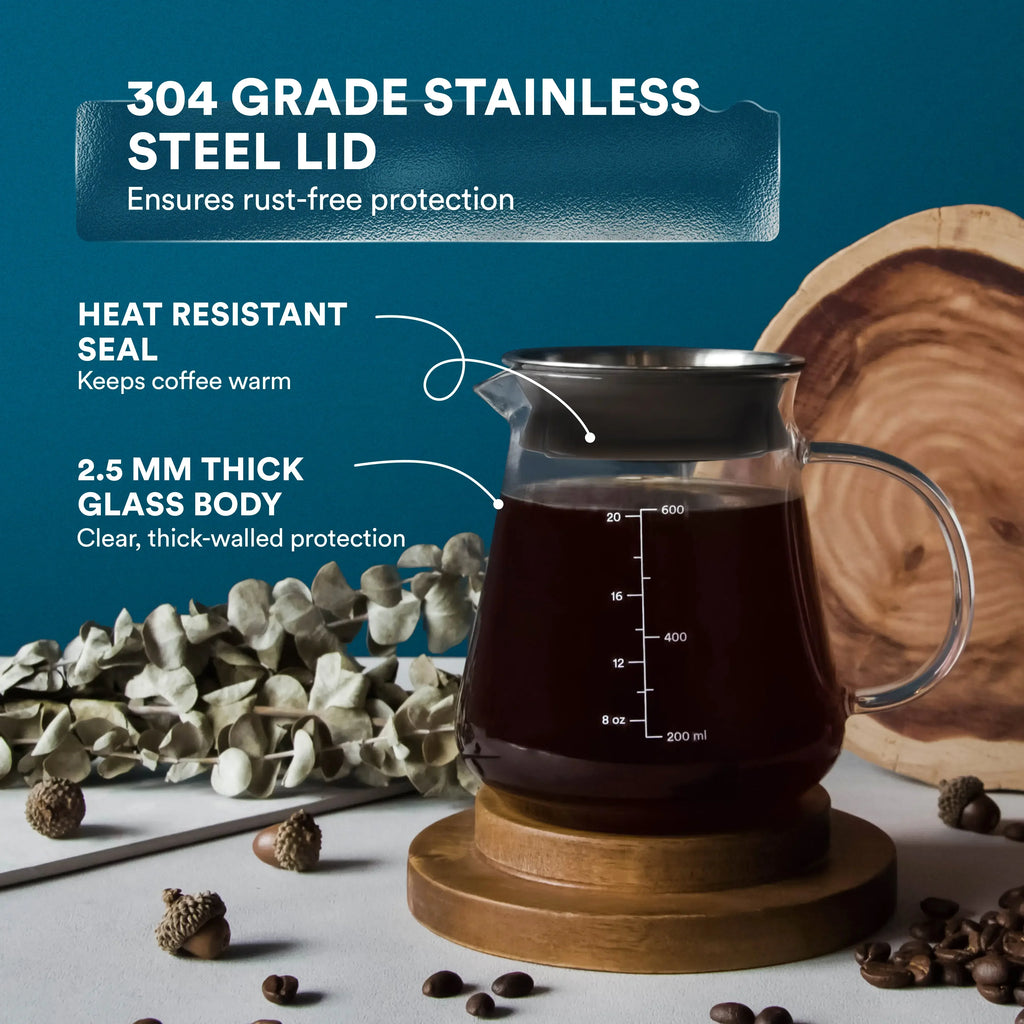 Glass Pour-Over Coffee Range Server with Lid – 20 oz or 27 oz