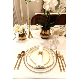Set of 6 Gold Napkin Rings with Lined Metallic Design