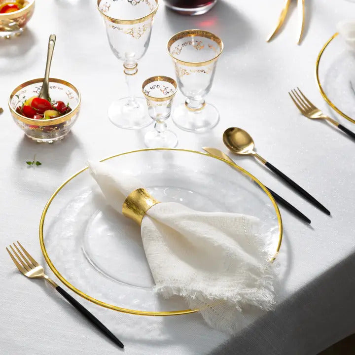 Set of 6 Gold Napkin Rings with Lined Metallic Design