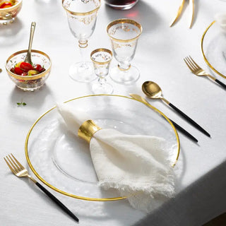 Set of 6 Gold Napkin Rings with Lined Metallic Design