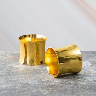 Set of 6 Gold Napkin Rings with Lined Metallic Design