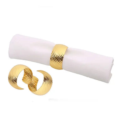 Set of 6 Gold Napkin Rings with Lined Metallic Design